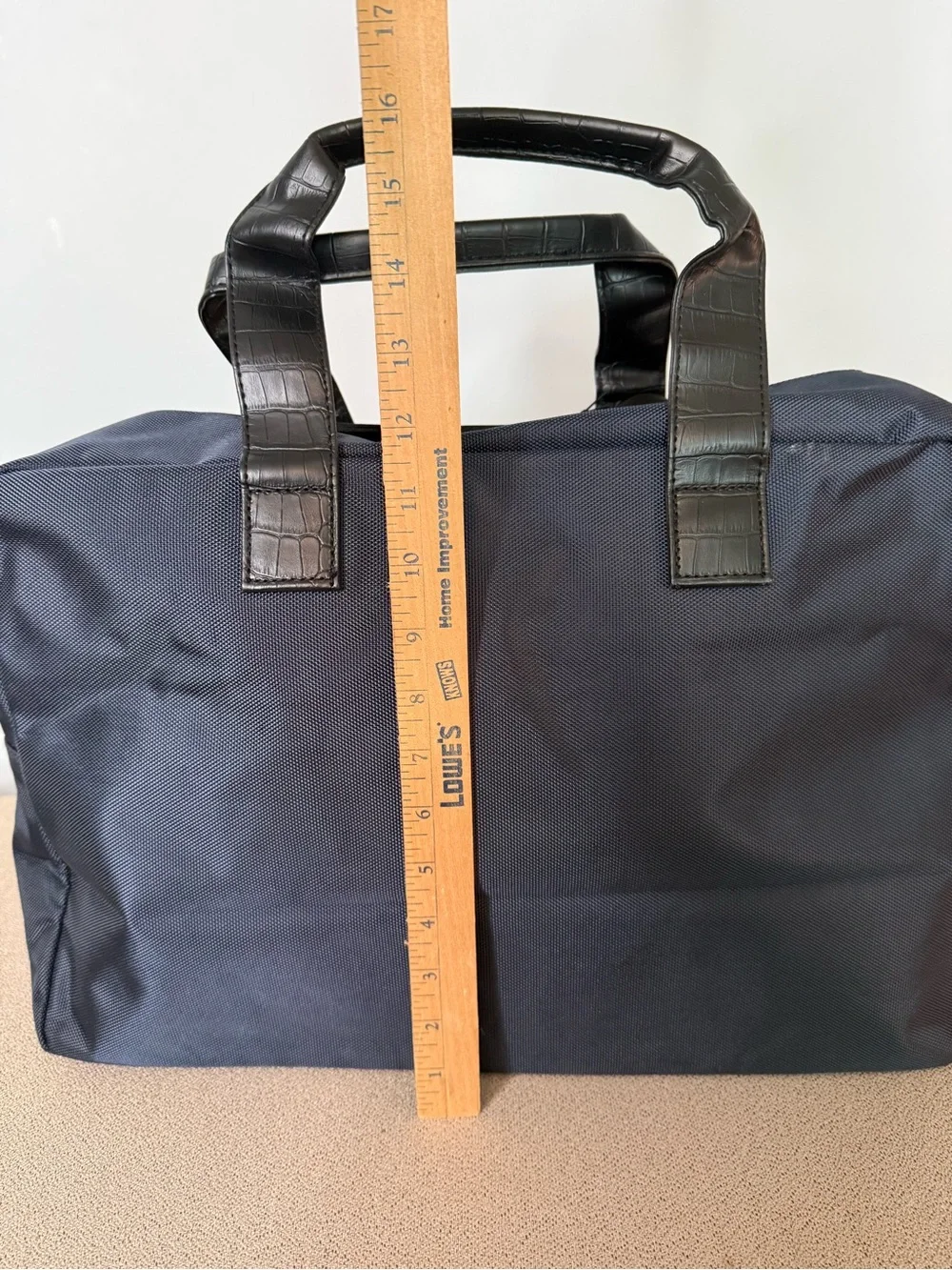 Jimmy Choo Navy and Black Duffel Bag with Croc-Embossed Handles
